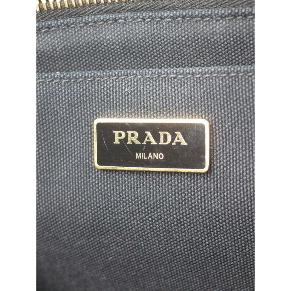Prada Canapa Tote black canvas handbag iconic print top handles 2way Tote - Picture 8 of 9